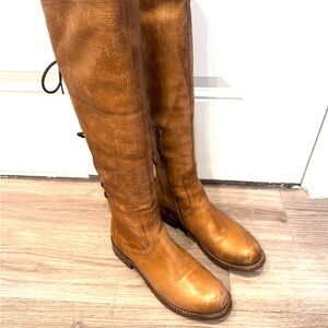 BED/STU Manchester HANDMADE tall brown lace-up genuine leather boots size 8.5